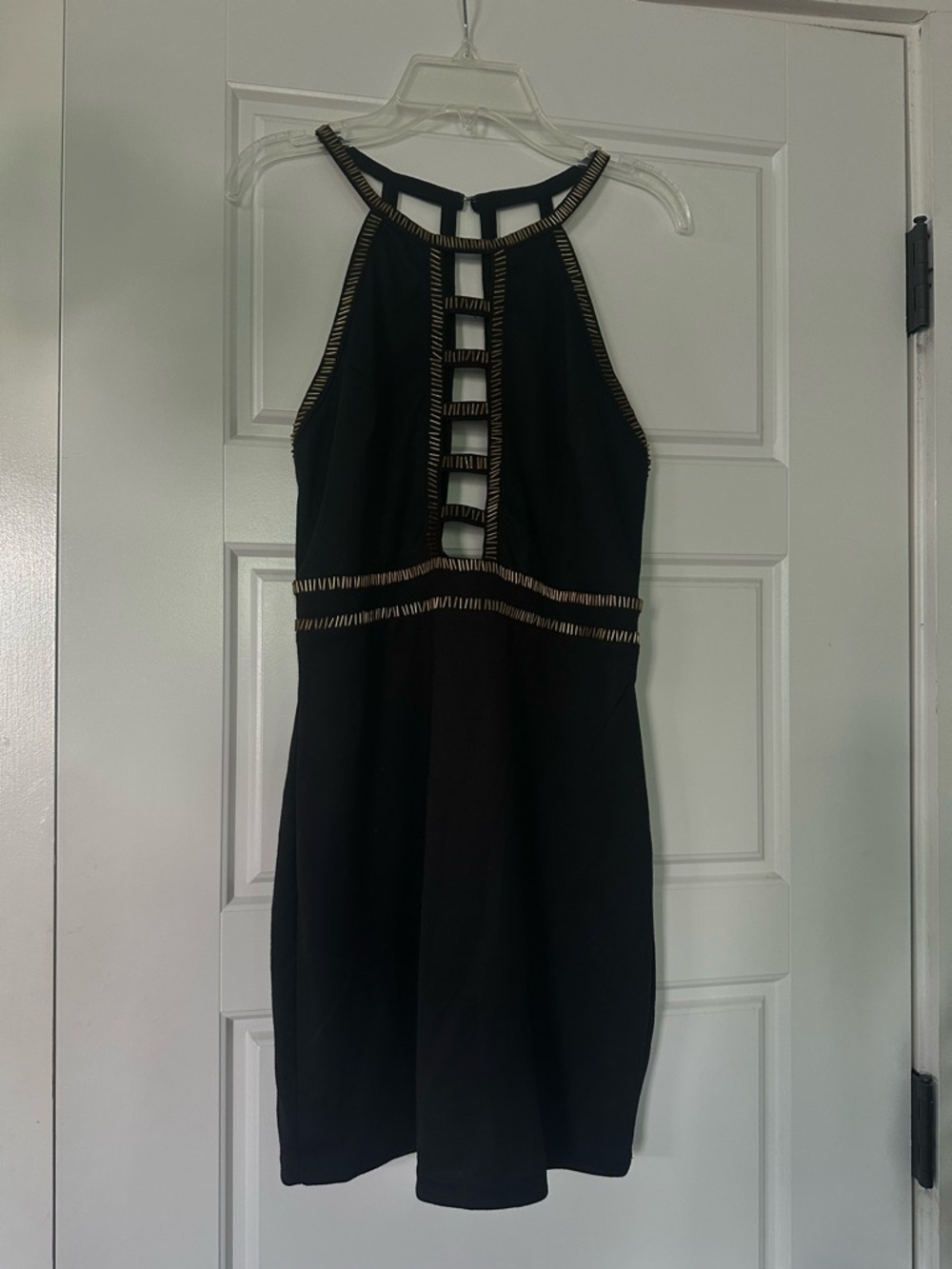 Guess Black Halter Dress with Gold Beaded Trim